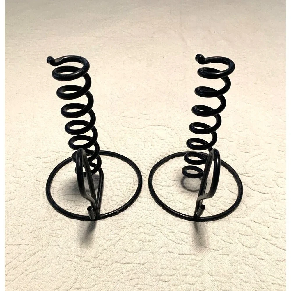 Candle Holder Set 2 Spiral Spring Wrought Iron Black Primitive Unbranded EUC